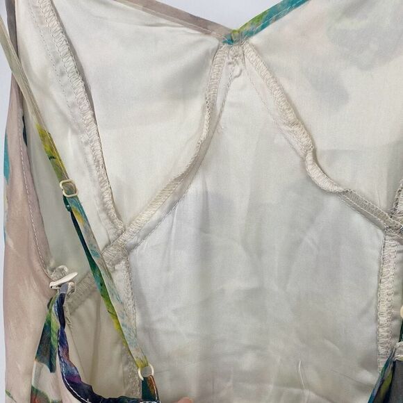 JACK Monique Floral Spaghetti Strap Pleated Slip Dress Cream Purple Green Small - Picture 13 of 16